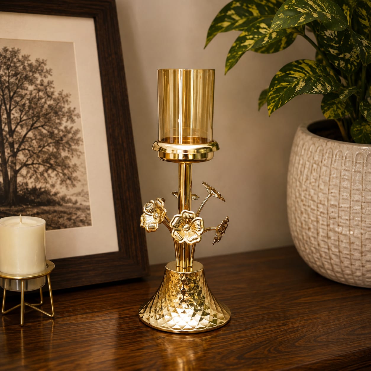 Golden Bloom Candle Holder