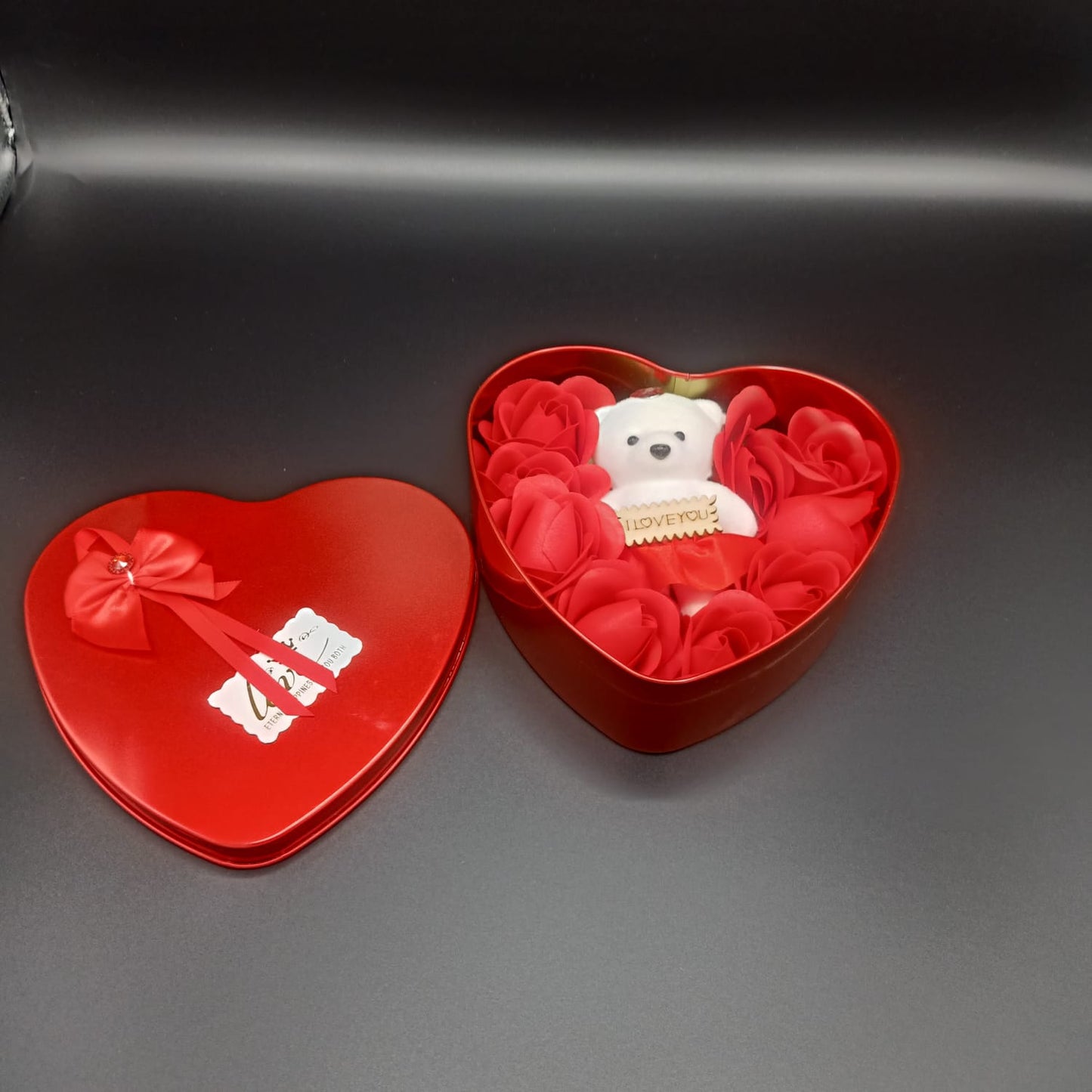 Valentines Day OR Mother’s Day Gift Box with Perfumed Red Roses & Teddy Bear