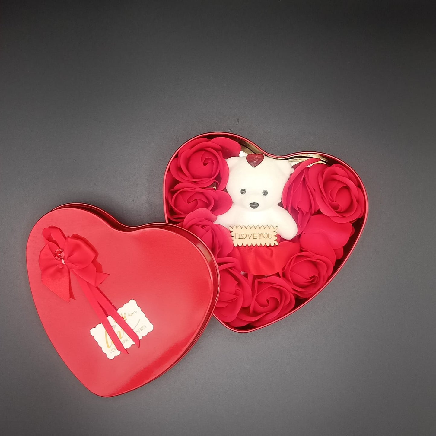 Valentines Day OR Mother’s Day Gift Box with Perfumed Red Roses & Teddy Bear