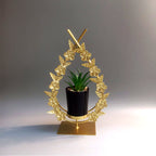 Gold Metal Drop Floral Frame with Artificial Plant Ceramic Pot Decoration