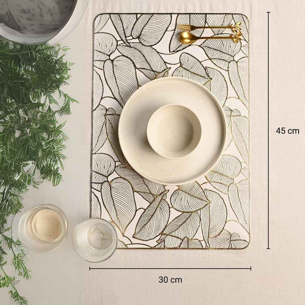 Botanical Golden Leaf Linen Mat ( Set Of 4)