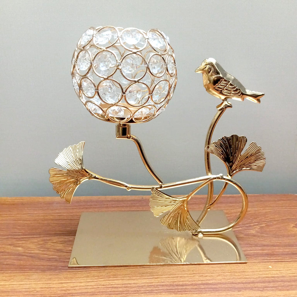 Golden Finch Crystal Candle Holder