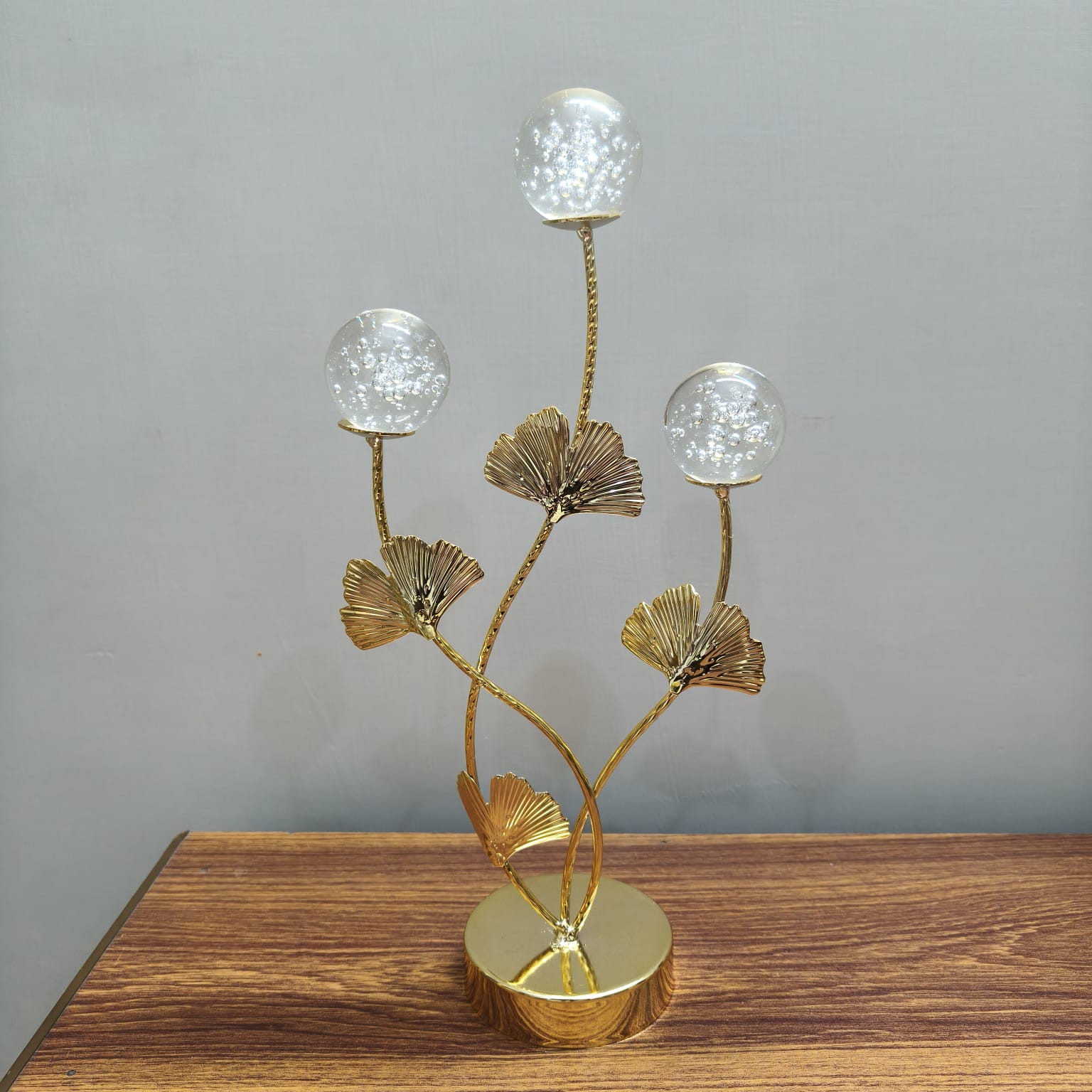Luxury Golden Ginkgo Crystal Ball Table Decor