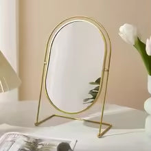 360°Rotate Vintage Oval Gold Stand Makeup Mirror for Women