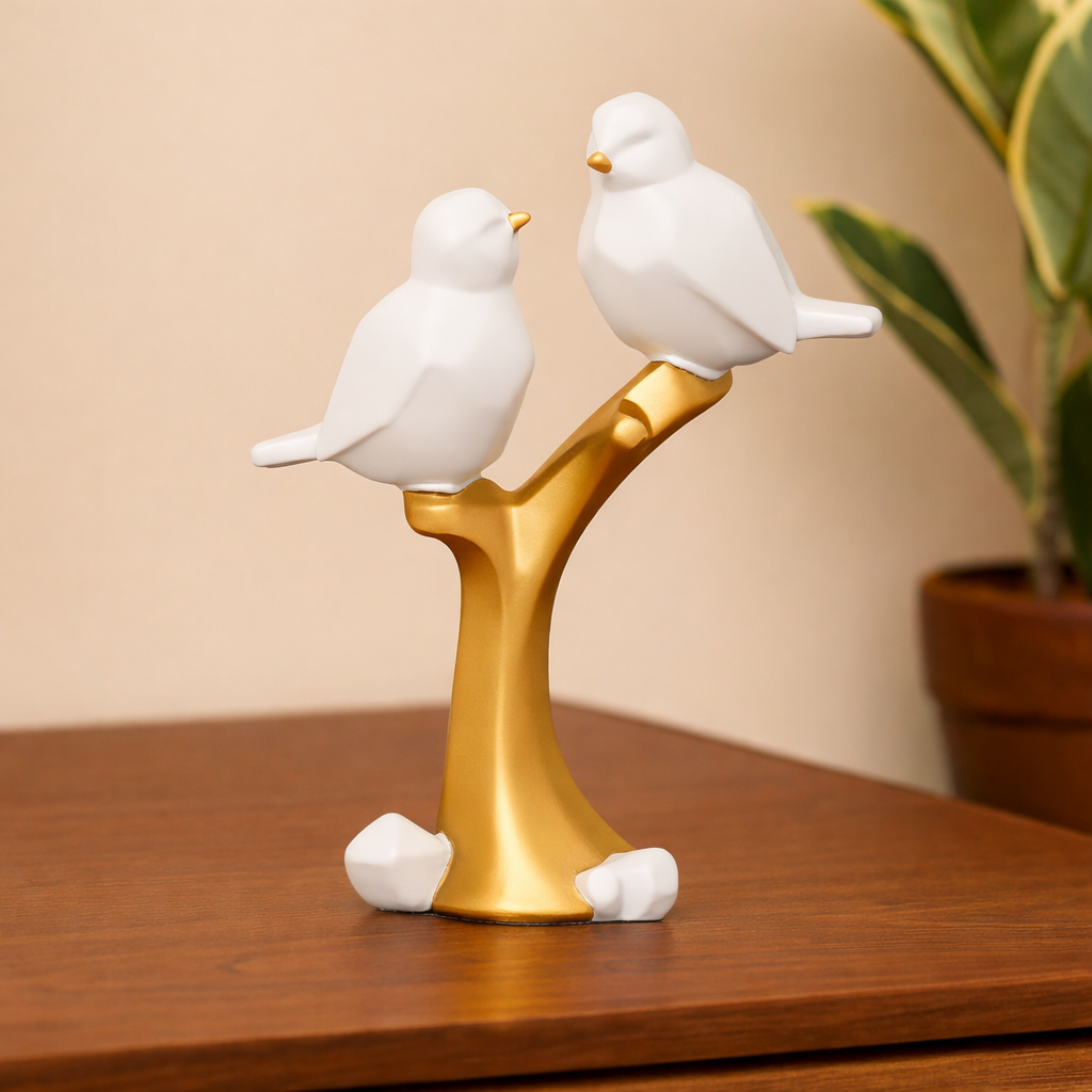 Love Birds On Tree Figurine white color