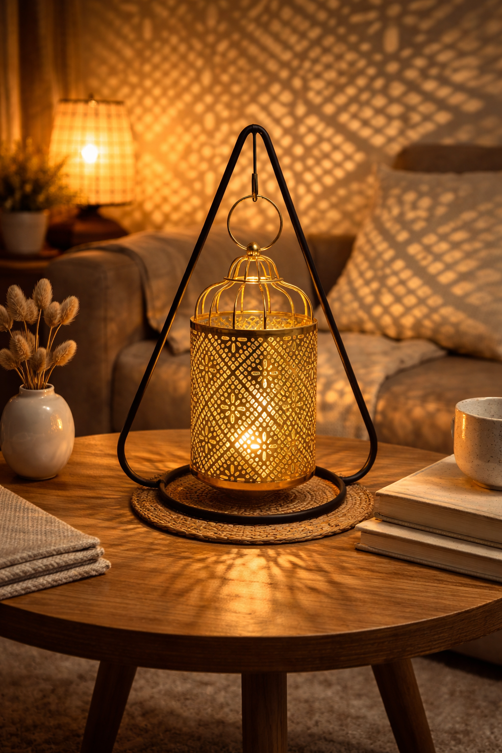 Metal Candle Stand with Hanging Lantern