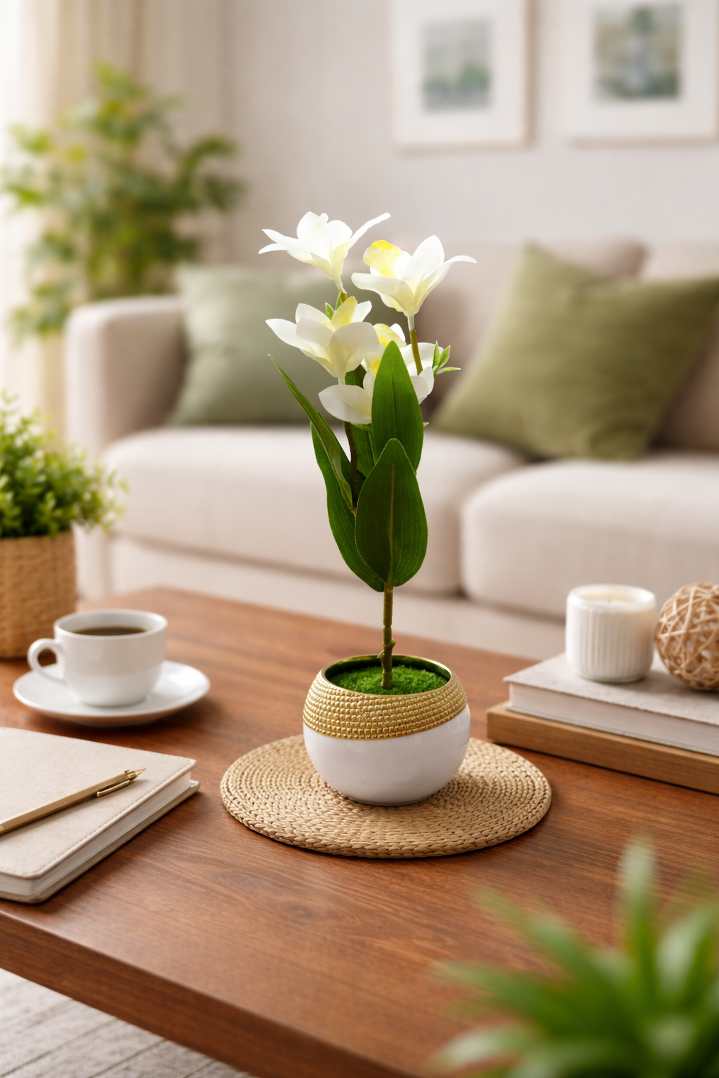 Blush Blossom Artificial White Plant & Pot