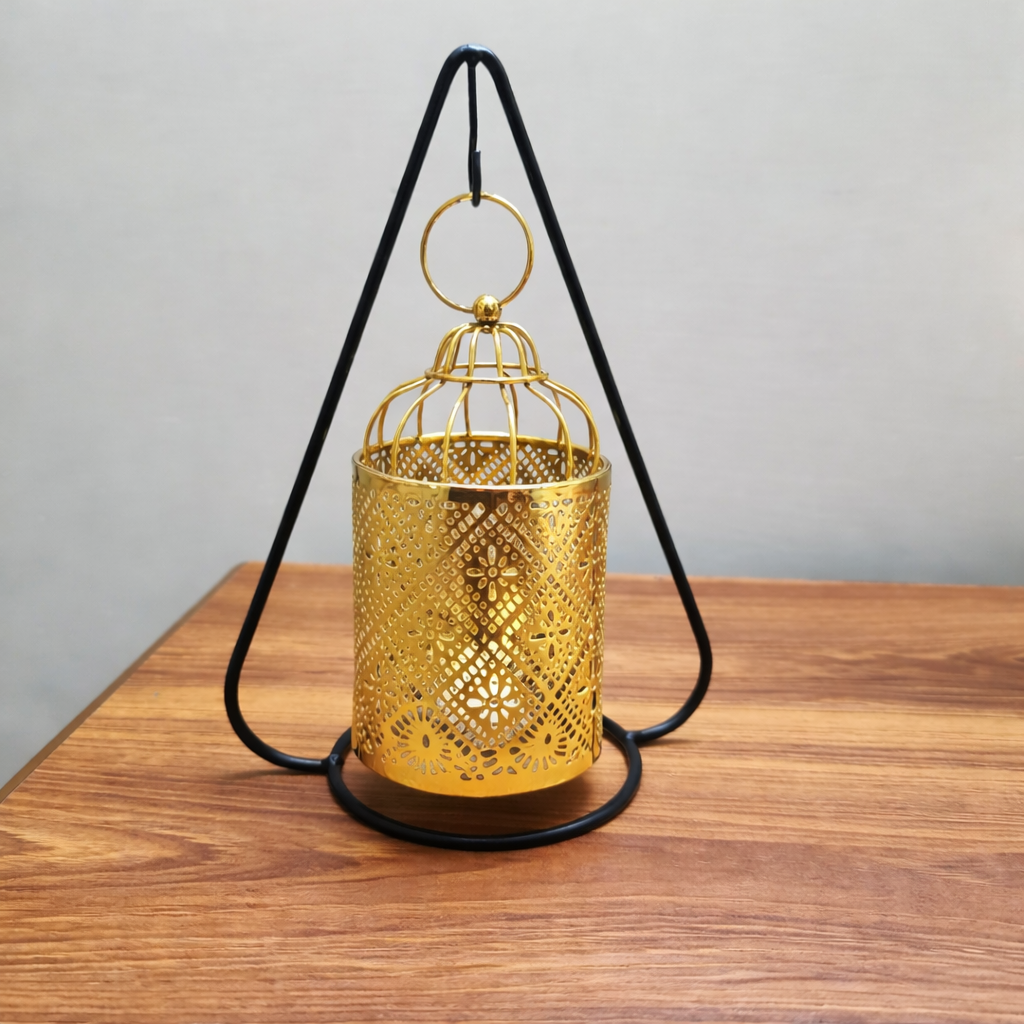 Metal Candle Stand with Hanging Lantern