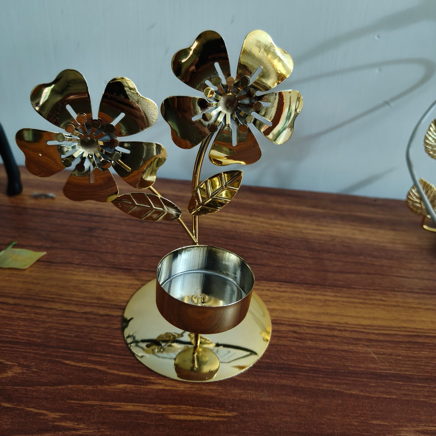 Golden Twin Flower Candle Holder