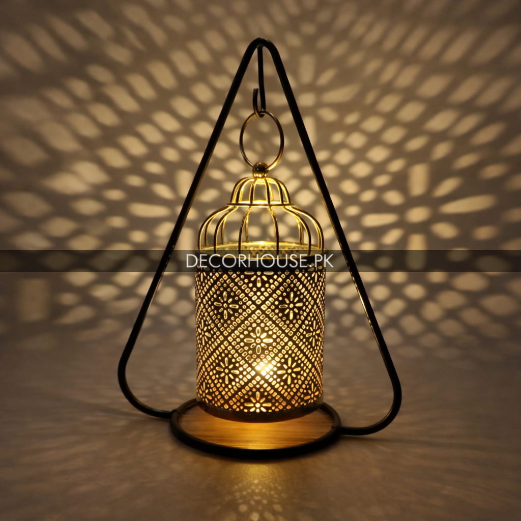 Metal Candle Stand with Hanging Lantern