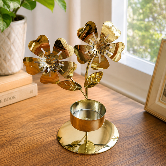Golden Twin Flower Candle Holder