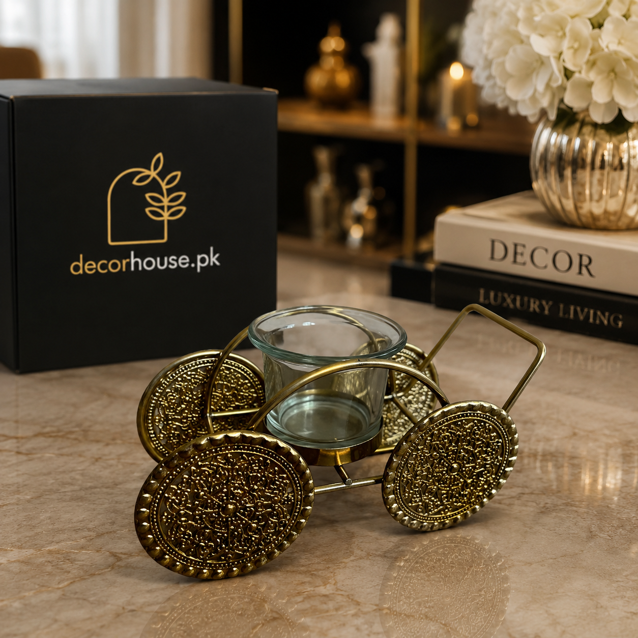 Metal Trolley with Candle Holder | Metal Cart with Candle Holder